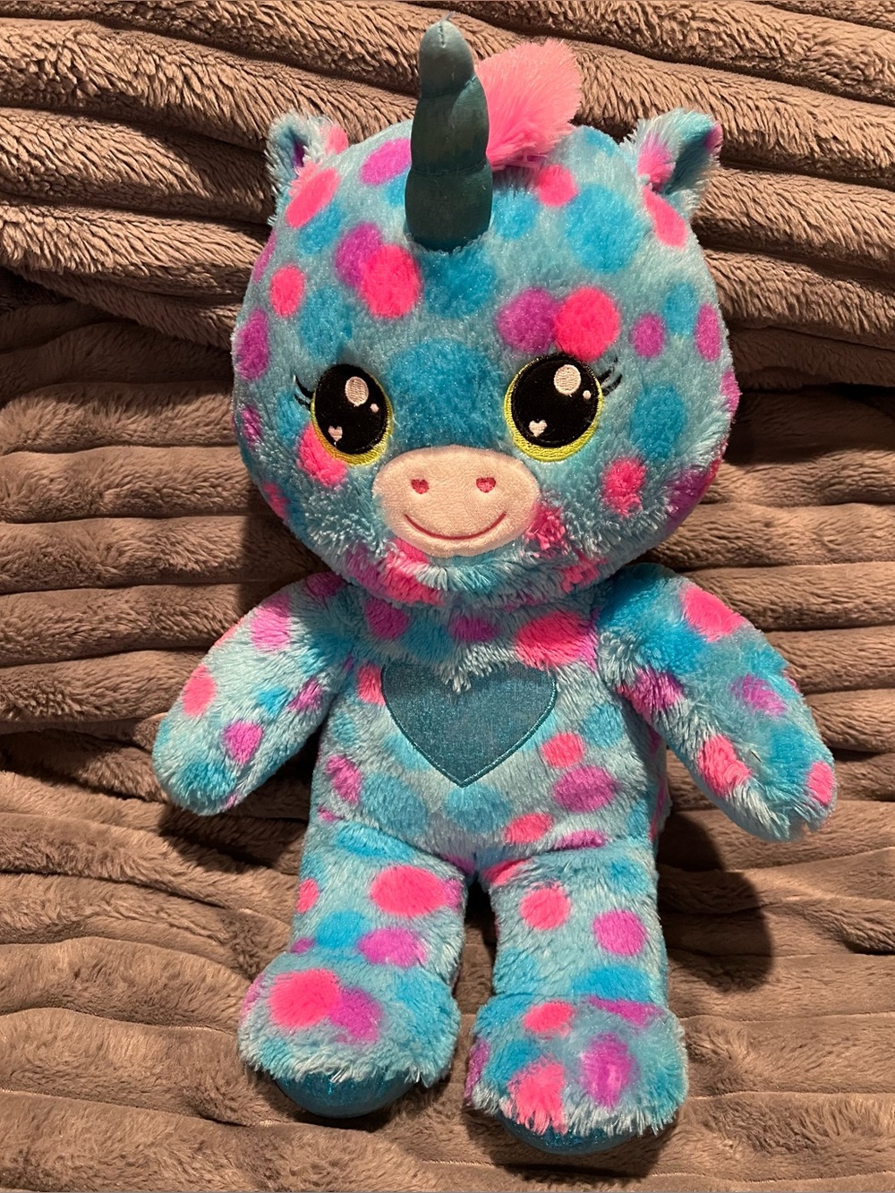 BUILD A BEAR HEARTABLES UNICORN LAND BUBBLES POLKA DOTS STUFFED BAB 16” LIMITED